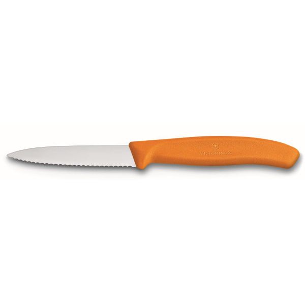 Couteau d'office lame dentelée 8 cm orange