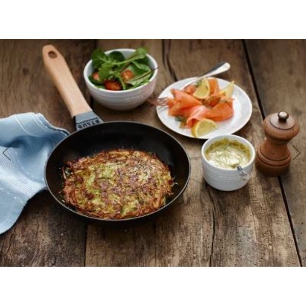 Poêle en fonte noir mat avec manche en bois 24 cm